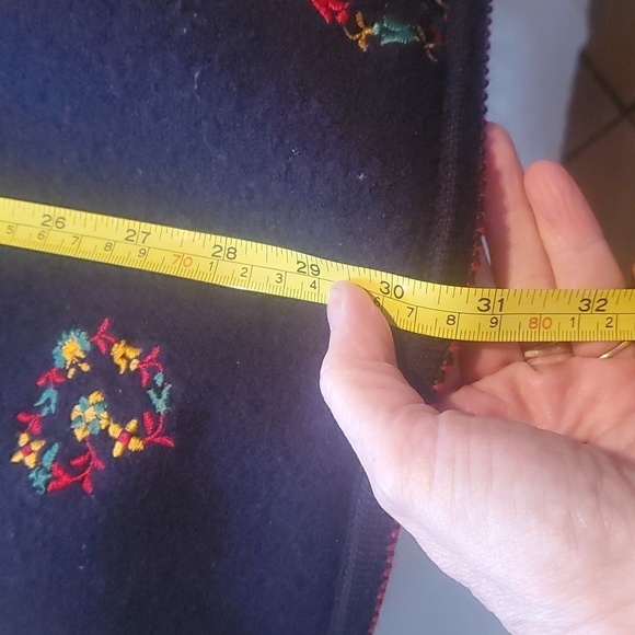 Geiger Austria Sz. 40 M L Embroidered Art 100% Boiled Navy Blue Wool Cardigan - Picture 11 of 12